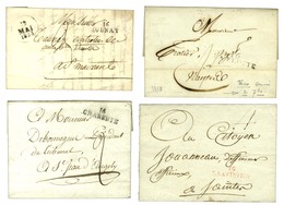 Lot De 4 Lettres : 16 / AULNAY 1828, 16 / CHARENTE 1804, 16 / LA FLOTTE 1810 Et 16 / S.SAVINIEN Rouge An 5. - SUP. - Other & Unclassified