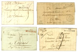 Lot De 4 Lettres De Mirande : 1 PD An 6, Idem 1809, Idem Rouge 1816 Et 1 PP 1831. - SUP. - Altri & Non Classificati