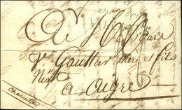 Cursive Bleue 48 / Barfleur / VALOGNES Sur Lettre Pour Aigre (Charente). 1819. - TB. - R. - 1801-1848: Precursori XIX