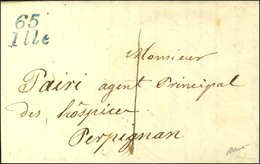 Cursive Bleue 65 / Ille Sur Lettre Locale, Taxe 1. 1844. - SUP. - 1801-1848: Precursori XIX