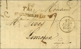 Cursive Rouge 68 / Thizy / St SIMPHOR.DE-LAY Sur Lettre Pour Limoux, Dateur A. 1830. - TB / SUP. - R. - 1801-1848: Precursori XIX