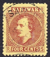 Malaysia-Sarawak SG 4 1875  Sir James Brook, 4c Red Brown, Used - Sarawak (...-1963)