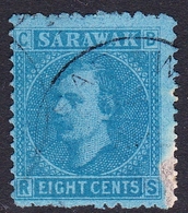 Malaysia-Sarawak SG 6 1875  Sir James Brook, 8c Bright Blue, Thin 1.00, Used - Sarawak (...-1963)