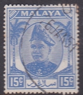 Malaysia-Selangor SG 100 1949 Sultan Shah, 15c Ultramarine, Used - Selangor