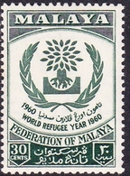 Malayan Federation SG 16 World Refugee Year, 30c Green, Mint Never Hinged - Federation Of Malaya
