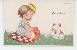 Illustrateur JANSER - DOG - Jolie Carte Fantaisie Bébé Avec Chien Prenant Le Biberon "Part à Deux !! " - Janser