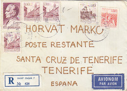 Yugoslavia Registered Airmail Cover Sent To Tenerife Spain , Osijek 1974 - Airmail