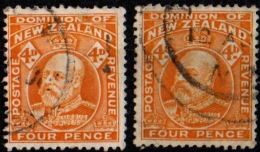 New Zealand 1909 4d King Edward Perf 14*14½ 2 Values Shades Cancelled - Gebraucht