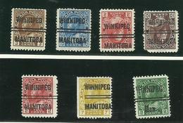 CANADA - PREO - 7 Timbres "WINNIPEC" Dont Surcharge Renversée - Preobliterati