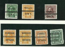 CANADA - PREO - 7 Timbres "WALKERVILLE+IUKUNIU+WINDSOR" - Préoblitérés