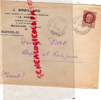 24-    MUSSIDAN-  ENVELOPPE J. BROILLARD AGENT ASSURANCES LE PHENIX A DOCTEUR PILLET-BAIGNES SUR CHARENTE-1944 - Bank & Insurance
