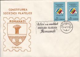 ROMANATI-CARACAL PHILATELIC SOCIETY, COAT OF ARMS, SPECIAL COVER, POPULATION CENSUS STAMPS, 1992, ROMANIA - Brieven En Documenten