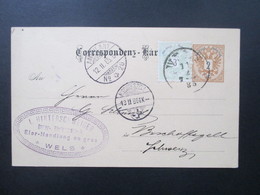 Österreich 1885 Ganzsache Ins Ausland Mit Zusatzfrankatur Nr. 45! Wels - Bischofszell. Ambulant No 26. Bahnpost. - Brieven En Documenten