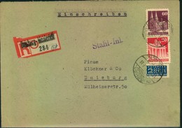 1949, Einschreiben Mit Not-R-Zettel "Duisburg-Meiderich", Bautenfrankatur, Notopfer Berlin - Amerikaanse-en Britse Zone