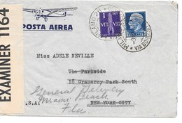 PANAM FAM-18 ITALY Clipper Airmail Cover To N-Y US 1940 Redirected To MIAMI - Vliegtuigen