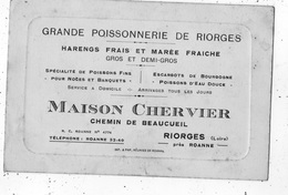 RIORGES PRES ROANNE   CHEMIN DE BEAUCUEIL MAISON CHERVIER GRANDE POISSONNERIE DE RIORGES HARENGS FRAIS(CARTE COMMERCIAL) - Riorges
