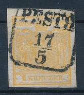 O 1850 1kr HP I Narancsokker 'PESTH' Certificate: Rismondo - Sonstige & Ohne Zuordnung