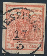 O 1850 3kr HP I. Vízjeles, ívszéli Nyomat ,,VESZPRIM' - Andere & Zonder Classificatie