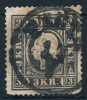 O 1858 3kr II. Fekete, Centrált Foghibás Bélyeg ,,PESTH'  Certificate: Steiner - Other & Unclassified