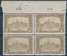 * 1916 Arató-Parlament  2K ívszéli Négyestömb Papírráncokkal / Mi 204 Block Of 4 With Paper Creases - Other & Unclassified