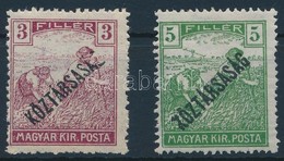 ** 1918 Arató Köztársaság Elfogazott 3f és 5f, Mindkét Felülnyomásban Hiányok - Autres & Non Classés