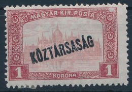 * 1918 Parlament Köztársaság Elfogazott 1K, A Jobb Fels? Sarokban Fehér Folt + A Felülnyomás Gépszínátnyomata - Other & Unclassified