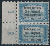 ** Nyugat-Magyarország I. 1921 Parlament 2,50K ívszéli Pár Bodor Vizsgálójellel (18.000) (kis Rozsda / Stain) - Autres & Non Classés