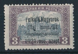 * Nyugat-Magyarország I. 1921 Parlament 3K Hármaslyukasztással, Bodor Vizsgálójellel (15.000) - Autres & Non Classés