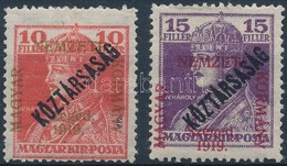 * Szeged 1919 Károly/Köztársaság 10f, 15f; Bodor Vizsgálójellel (6.000) - Andere & Zonder Classificatie