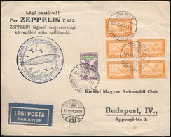 1931 Zeppelin Magyarországi Körrepülés Levél Zeppelin 2P és Repül? 4f ötöstömb Bérmentesítéssel / Mi 467 Block Of 5 + 47 - Sonstige & Ohne Zuordnung