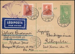 1937 Légi Díjjegyes Levelez?lap 2 X 5f Díjkiegészítéssel / Airmail Cover With Additional Franking 'SZOLNOK' - Autres & Non Classés