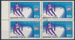 O 1975 Téli Olimpia 80f ívszéli Négyestömb, Lefelé Tolódott Piros Színnyomat / Mi 3091margin Block Of 4, Shifted Red Col - Altri & Non Classificati