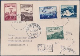1942 Repül? Modell Kiállítás Sor Mi 70-73 Ajánlott Levelez?lapon / On Registered Postcard To Switzerland - Autres & Non Classés