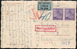 Böhmen Und Mähren 1942 Portós Légi Képeslap Bécsbe / Airmail Postcard To Vienna With Postage Due - Andere & Zonder Classificatie