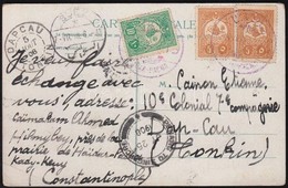 1908 Képeslap Konstantinápolyból Tonkinba / Postcard To French Soldier To Tonkin 'HAIDAR-PACHA' - 'SUEZ' - 'PENANG TO SI - Altri & Non Classificati