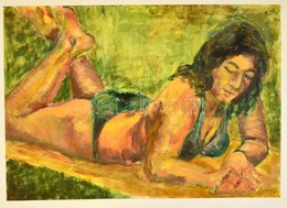 Czencz Jelzéssel: Bikinis Lány. Tempera, Papír, 50×70 Cm - Andere & Zonder Classificatie