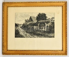 Csanády András (1929- ): Öreg Kapu. Rézkarc, Papír, Jelzett, üvegezett Keretben, 18×30 Cm - Andere & Zonder Classificatie