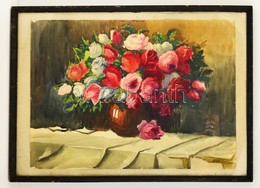 Csók Jelzéssel: Asztali Virágcsendélet. Akvarell, Papír, üvegezett Keretben, 43×62 Cm - Autres & Non Classés