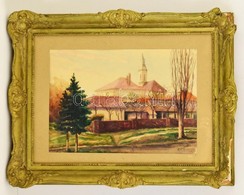 Mednyánszky Jelzéssel: Utcarészlet Templommal. Akvarell, Papír, üvegezett Sérült Keretben, 29×42 Cm - Other & Unclassified