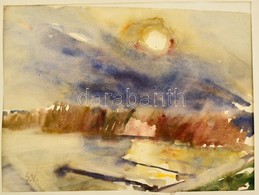Somlai Vilma (1938-2007): Napfogyatkozás A Nádas Felett, Akvarell, Papír, Jelzett, Paszpartuban, 46×34 Cm - Sonstige & Ohne Zuordnung