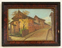 Jelzés Nélkül: Tabáni? Utcarészlet, Olaj, Farost, üvegezett Fa Keretben, 17×23 Cm - Other & Unclassified