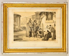 Cca 1880 Les Pifferari. Litográfia, Papír, Foltos, Keretben, 37×46 Cm - Prenten & Gravure