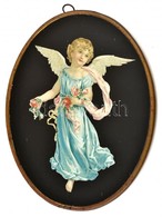 Cca 1900 Angyalt ábrázoló Litografált üvegkép. / Litho Angel Image On Glass 23x19 Cm - Autres & Non Classés