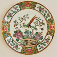 Kínai Porcelán Tányér, Kézzel Festett, Jelzett, Apró Kopásokkal, D: 25,5 Cm - Andere & Zonder Classificatie