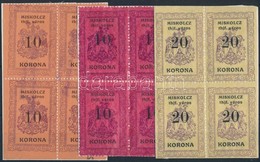 1921 Miskolc Városi Okmánybélyeg Narancs és Lilásvörös 10K + Világossárga 20K 4-es Tömbökben (60.900) - Unclassified
