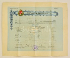 1932 Szarvas, Népiskolai Tanítói Oklevél, Aláírásokkal, Bélyegz?vel - Unclassified