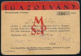 1935 Bp., A Magyarországi Szociáldemokrata Párt Igazolványa - Non Classés