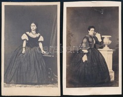 Cca 1857 N?i Divat, 2 Db Jelzés Nélküli, Vizitkártya Méret?, Vintage Fotó, 10x6 Cm - Sonstige & Ohne Zuordnung