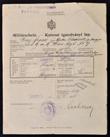 1915 Katonai Igazolványi Lap, Sopron, Kiegészít? Körzeti Parancsnokság, A Hajtás Mentén Szakadással, - Andere & Zonder Classificatie