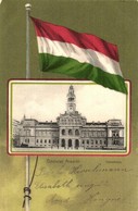 T2/T3 1903 Arad, Városháza. Magyar Zászlós Litho Keret / Town Hall, Hungarian Flag Litho Frame (kopott Sarkak / Worn Cor - Non Classés